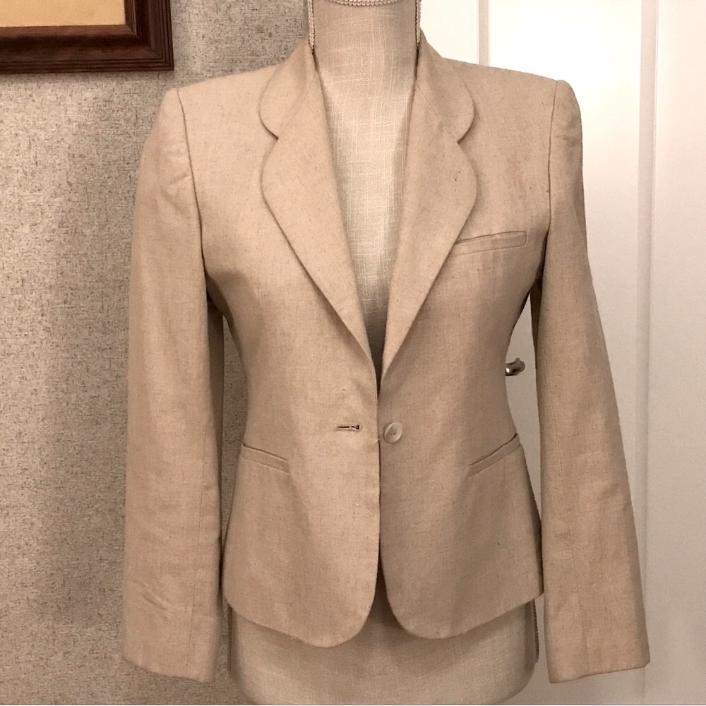Evan Picone Petites Vintage Tan Linen Blazer Size 4P